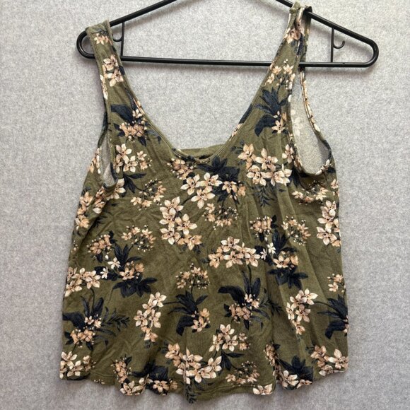 American Eagle Soft & Sexy Crepe Olive Green Floral Tank Top Small - Picture 2 of 5